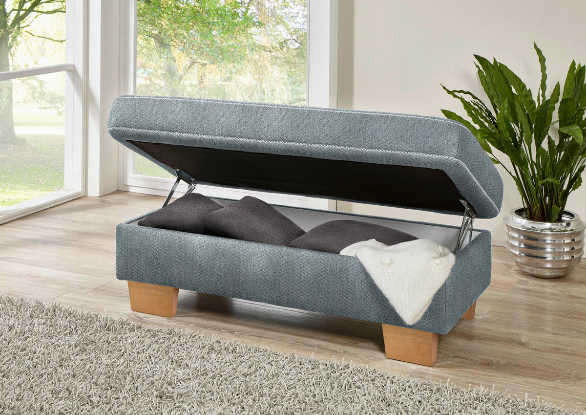 CANAPÉ D'ANGLE in Mikrofaser Blaugrau  - gris-bleu/beige, Natur, textile/bois (273/226cm) - Beldomo System