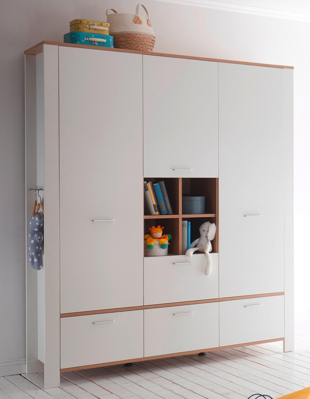 BABYKLEIDERSCHRANK Adele  - Edelstahlfarben/Weiß, Basics, Holzwerkstoff/Metall (160/195/47cm)