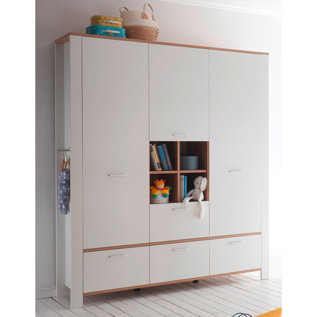 Thumbnail - Xxxl Babykleiderschrank Adele, Weiß, Eiche Artisan, Holzwerkstoff, 3 Fächer, 4 Schubladen, 160x195x47 cm, DIN EN ISO 900...