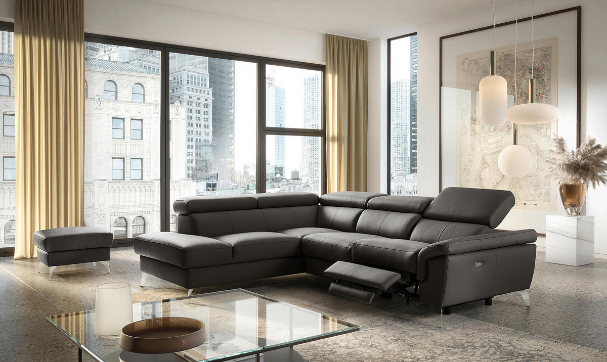 ECKSOFA  in Lederlook Echtleder Dunkelbraun  210/265 cm  - Chromfarben/Dunkelbraun, Design, Leder/Textil (210/265cm) - Livetastic