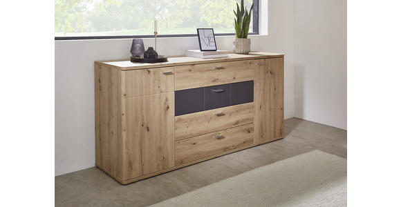 SIDEBOARD Graphitfarben, Eichefarben Einlegeböden  - Eichefarben/Silberfarben, KONVENTIONELL, Holzwerkstoff/Kunststoff (180/85/44cm) - Xora