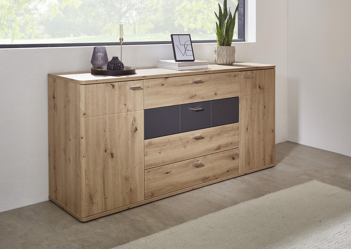 SIDEBOARD Graphitfarben, Eichefarben  180/85/44 cm  - Eichefarben/Silberfarben, KONVENTIONELL, Holzwerkstoff/Kunststoff (180/85/44cm) - Xora