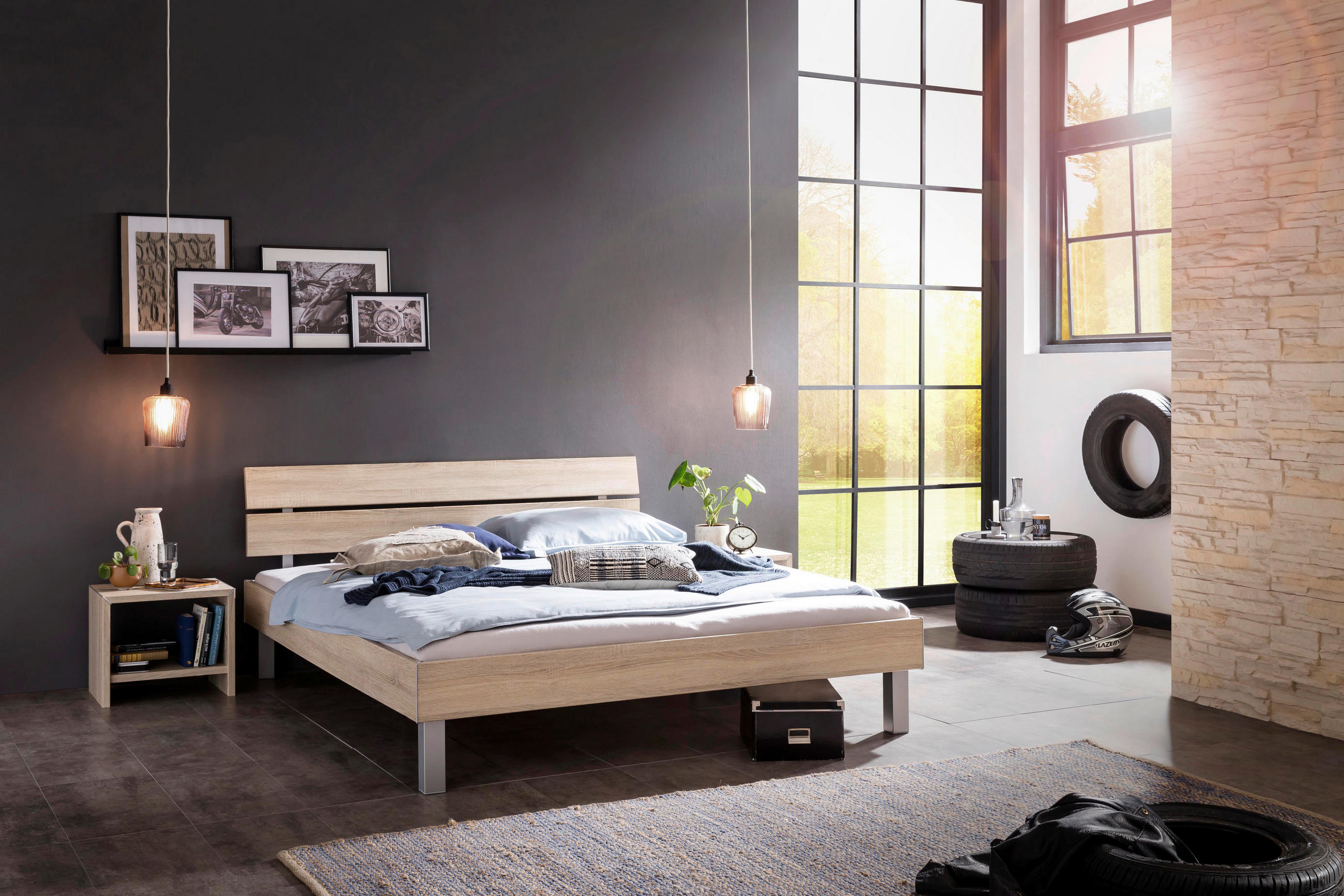 BETT 90/200 cm Eichefarben  - Eichefarben, Design, Metall (90/200cm) - Hasena