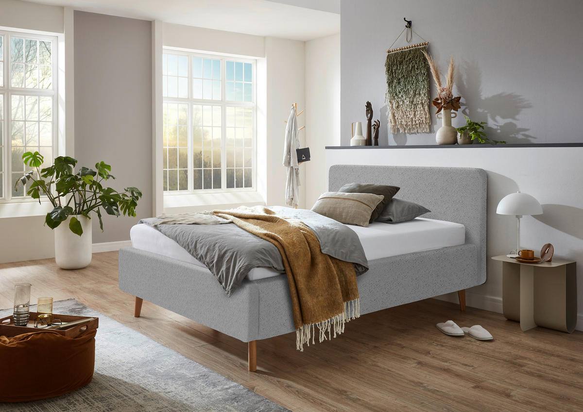 POLSTERBETT 140/200 cm  in Grau  - Eichefarben/Grau, Design, Holz/Textil (140/200cm) - Xora