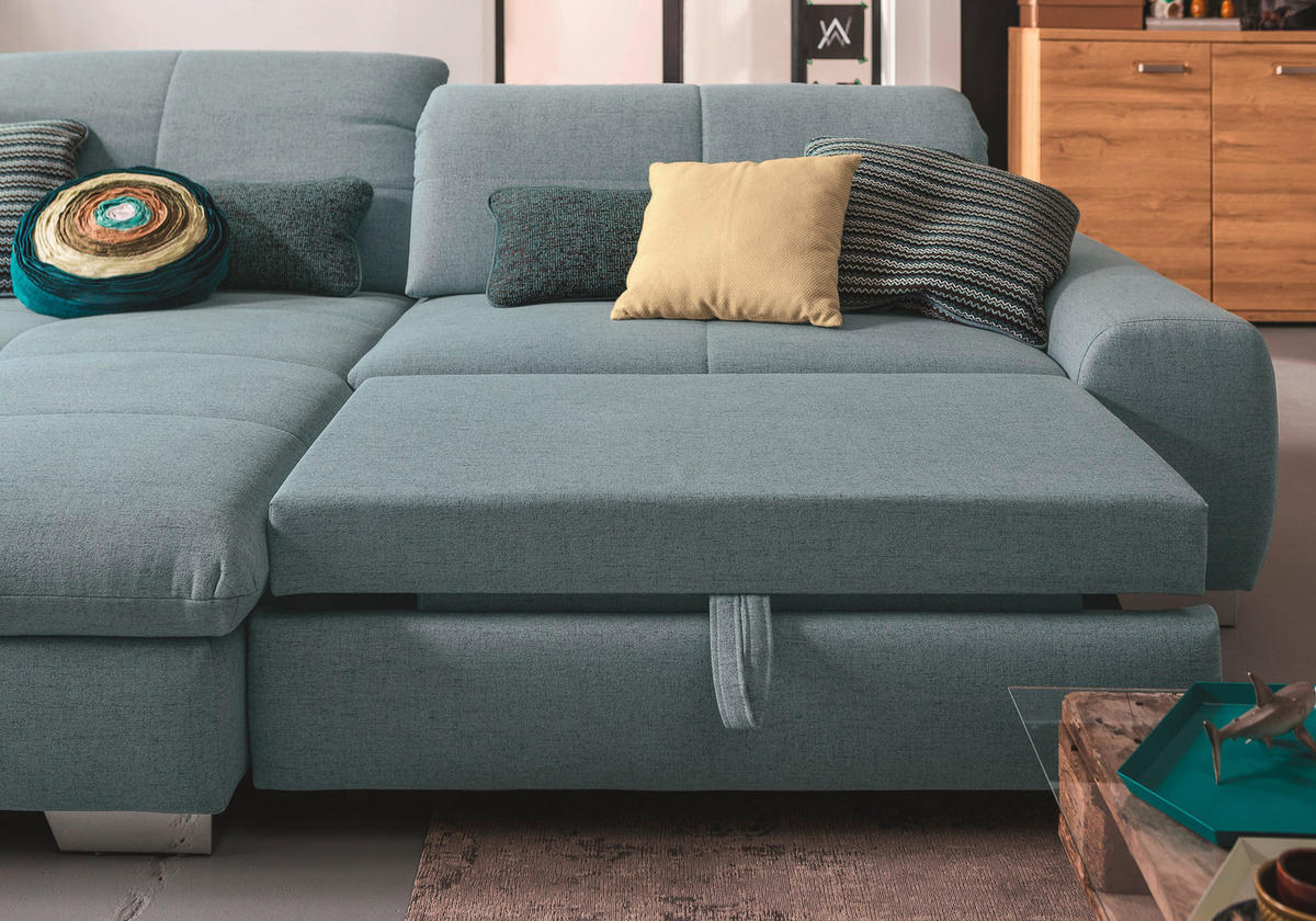 ECKSOFA Hellblau Flachgewebe  - Chromfarben/Hellblau, Design, Textil/Metall (198/276cm) - SetOne by Musterring