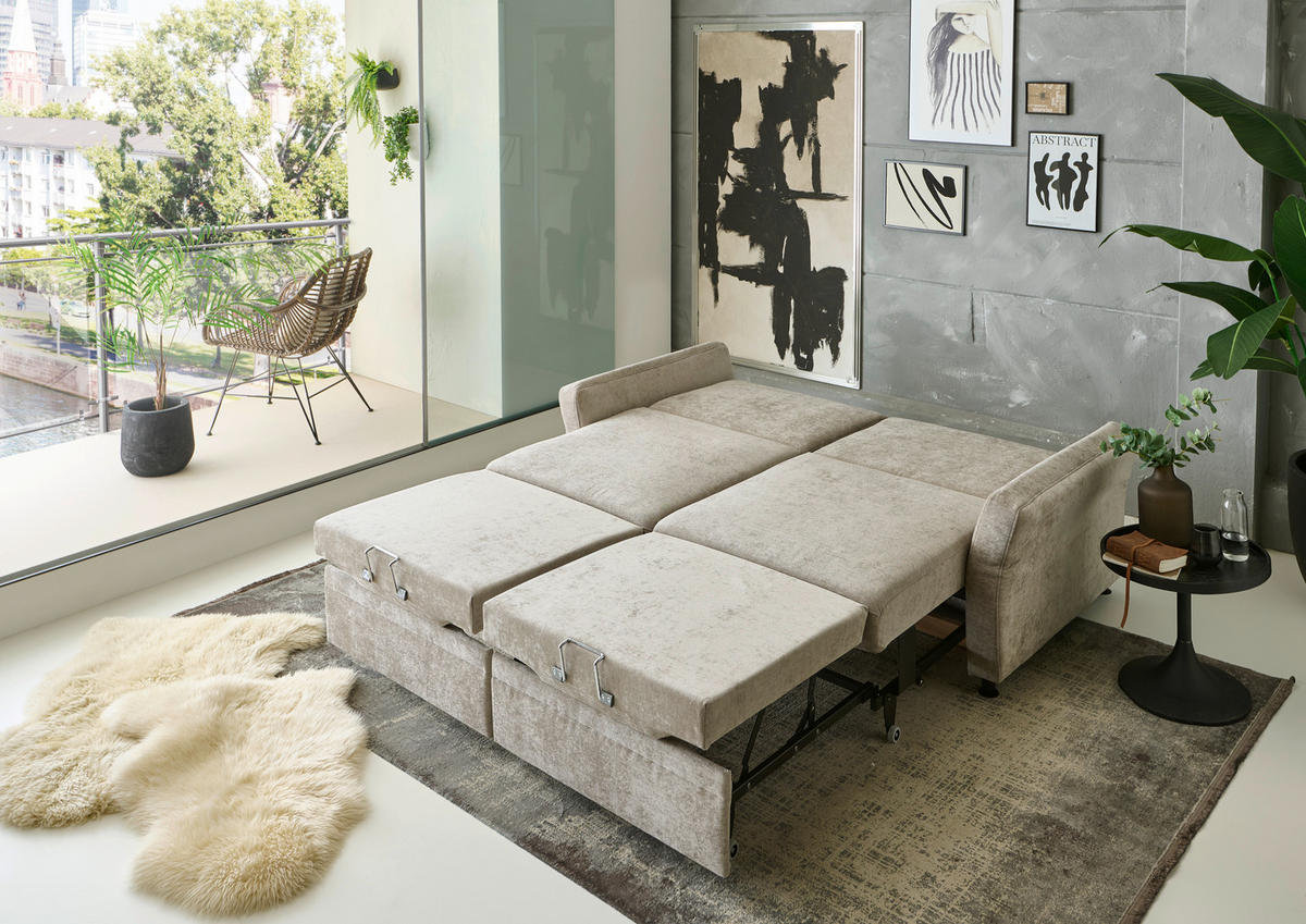 SCHLAFSOFA Chenille Hellbraun  - Hellbraun/Schwarz, KONVENTIONELL, Textil/Metall (186/90/100cm) - Beldomo Style