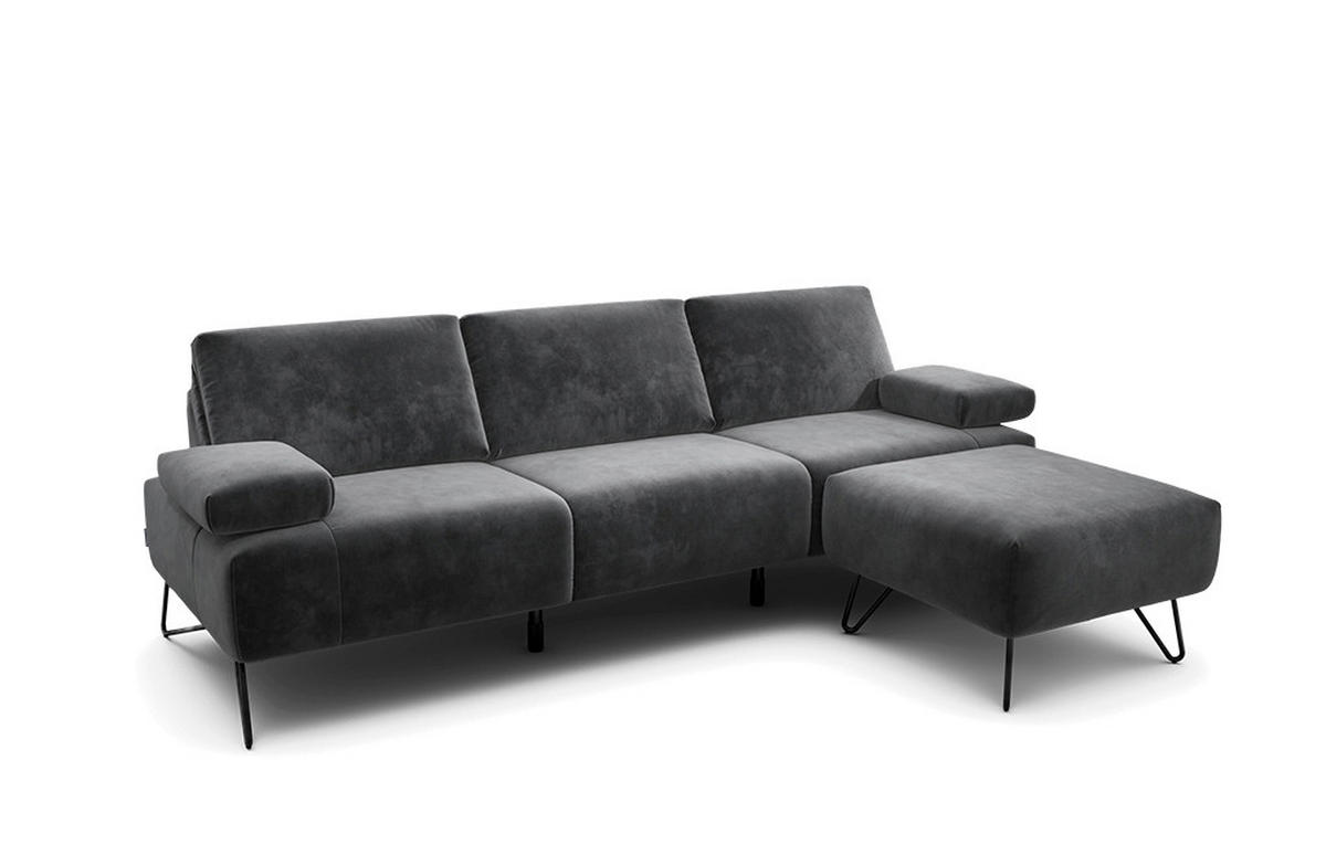 3-SITZER-SOFA Samt Anthrazit  - Anthrazit/Schwarz, Design, Textil/Metall (234-264/85/86-94cm) - SENSOO