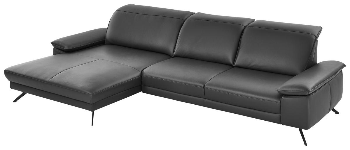 ECKSOFA in Echtleder Anthrazit  193/332 cm  - Anthrazit/Schwarz, Design, Leder/Metall (193/332cm) - Dieter Knoll