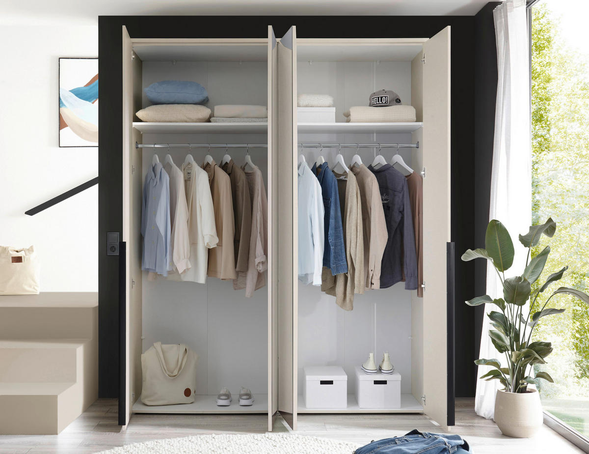 DREHTÜRENSCHRANK 180/225/52 cm 4-türig Kaschmir  - Kaschmir/Schwarz, MODERN, Holzwerkstoff/Kunststoff (180/225/52cm) - MID.YOU