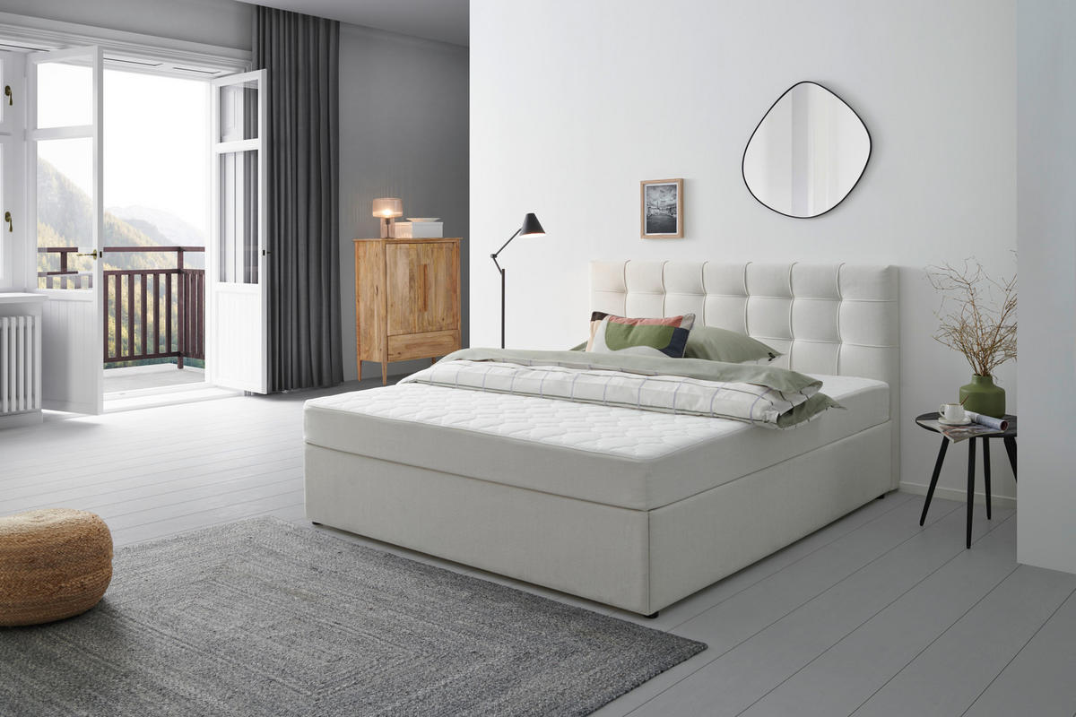 BOXBETT 180/200 cm  in Creme  - Creme, MODERN, Holz/Textil (180/200cm) - MID.YOU