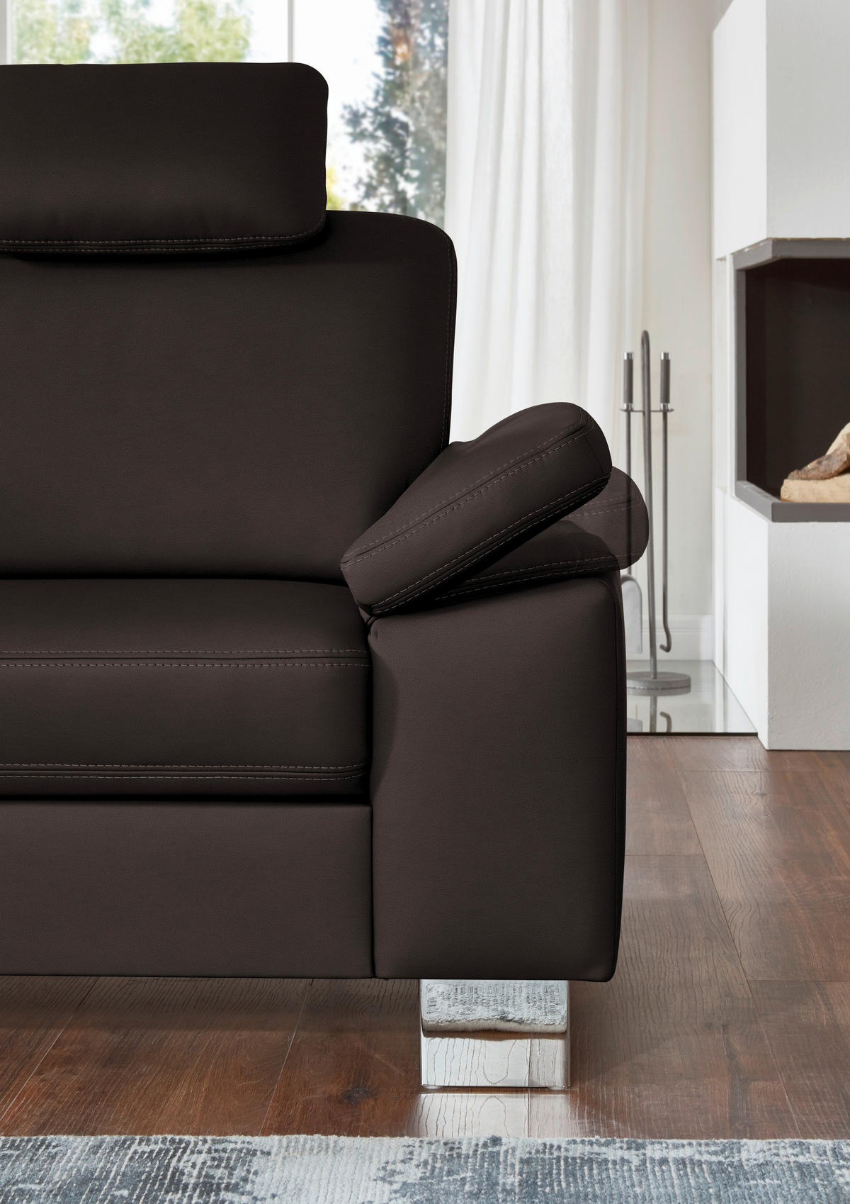 ECKSOFA  in Echtleder Mokka  235/248 cm  - Alufarben/Mokka, Design, Leder/Metall (235/248cm) - Beldomo Premium