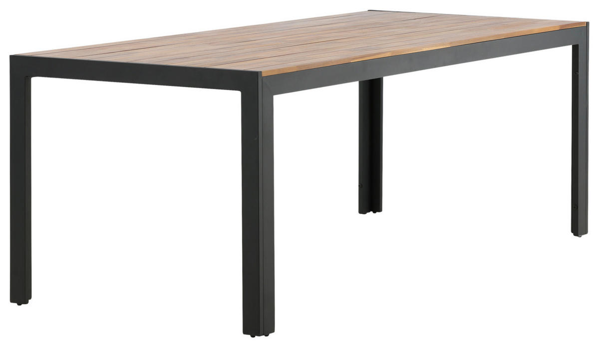 GARTENTISCH 205/90/75 cm Metall, Holz rechteckig  - Schwarz/Akaziefarben, KONVENTIONELL, Holz/Metall (205/90/75cm) - Gardenson