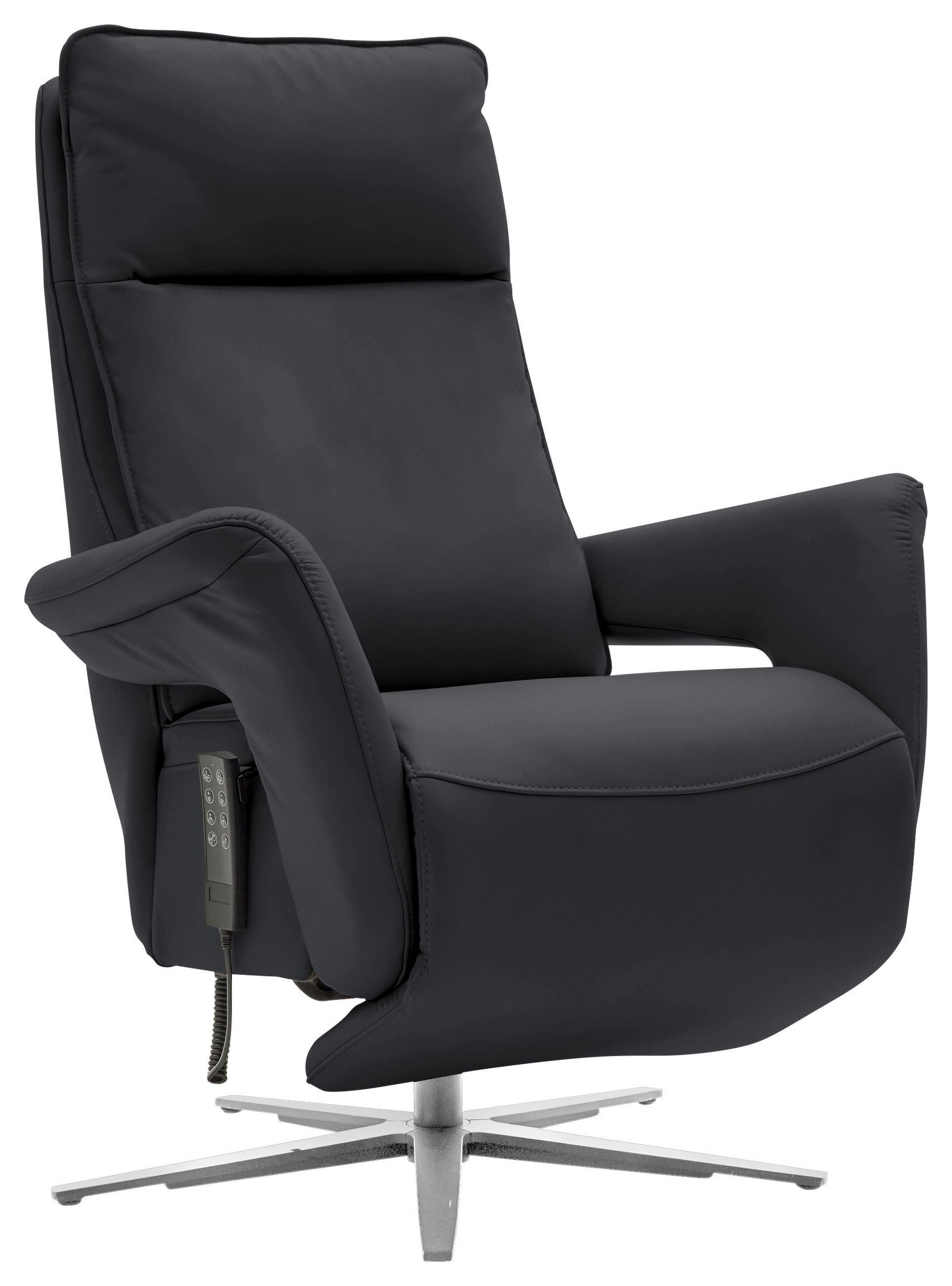 RELAXSESSEL in Leder Anthrazit  - Edelstahlfarben/Anthrazit, Design, Leder/Metall (79-83/116/87-176cm) - Valdera