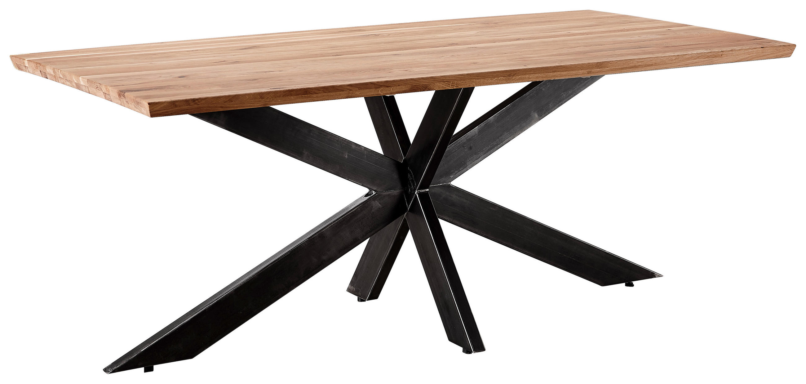 ESSTISCH Wildeiche massiv rechteckig Eichefarben  - Eichefarben/Schwarz, Design, Holz/Metall (200/100/77cm) - Linea Natura
