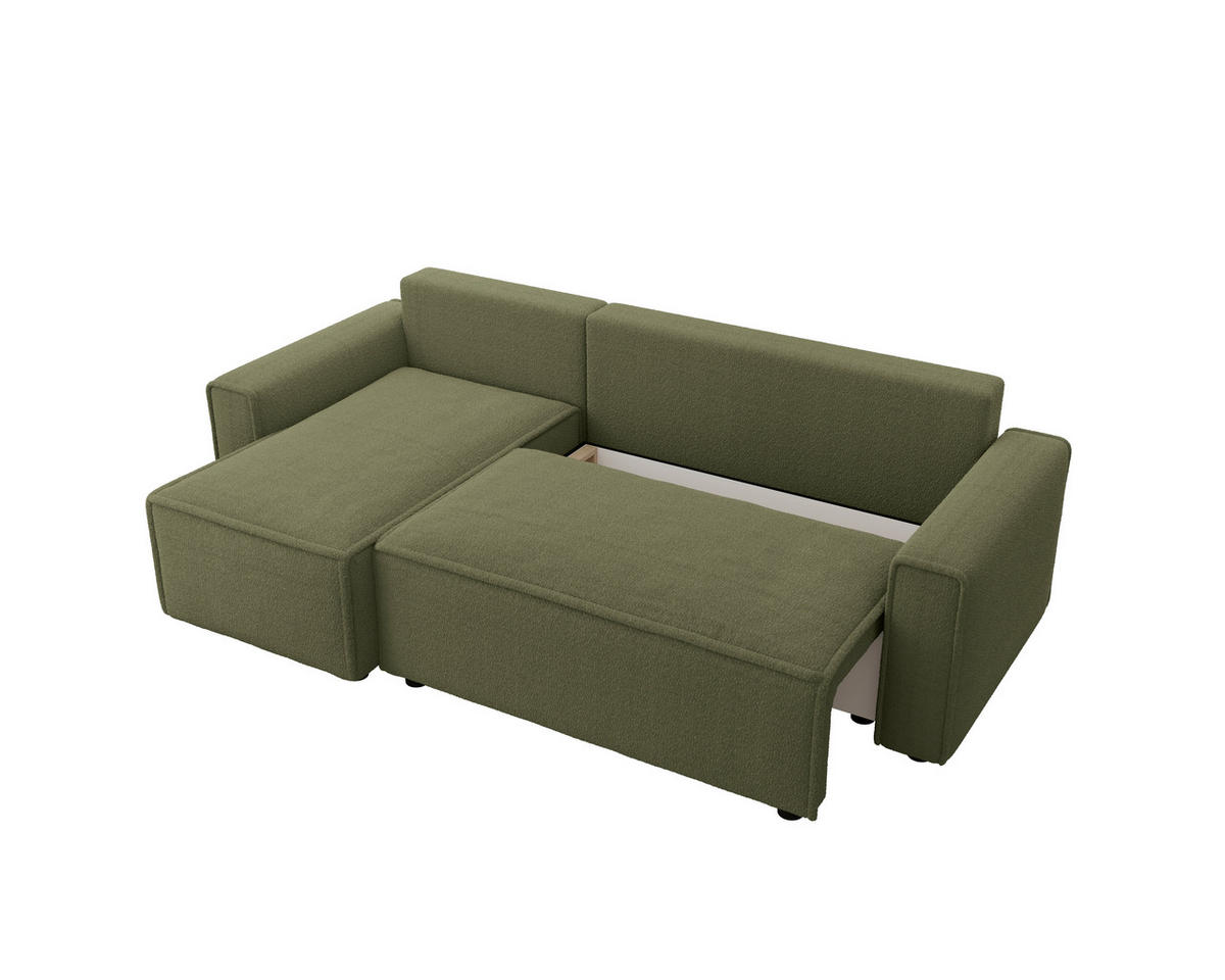 ECKSOFA Grün Bouclé Zierkissen, Rückenkissen, Bettkasten, Schlaffunktion, Rücken echt, Liegefläche im Originalstoff  - Schwarz/Grün, MODERN, Kunststoff/Textil (143/232cm) - Carryhome
