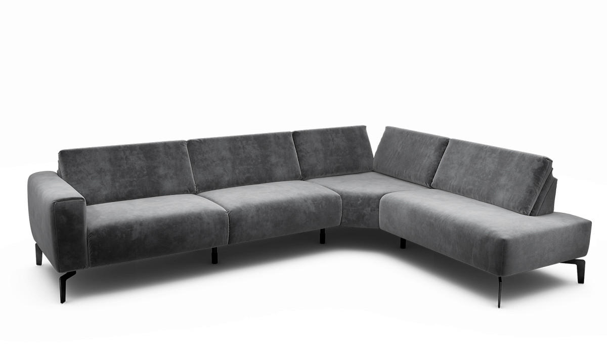 ECKSOFA Cosy Anthrazit Samt  - Anthrazit/Schwarz, Design, Textil/Metall (296/213cm) - SENSOO