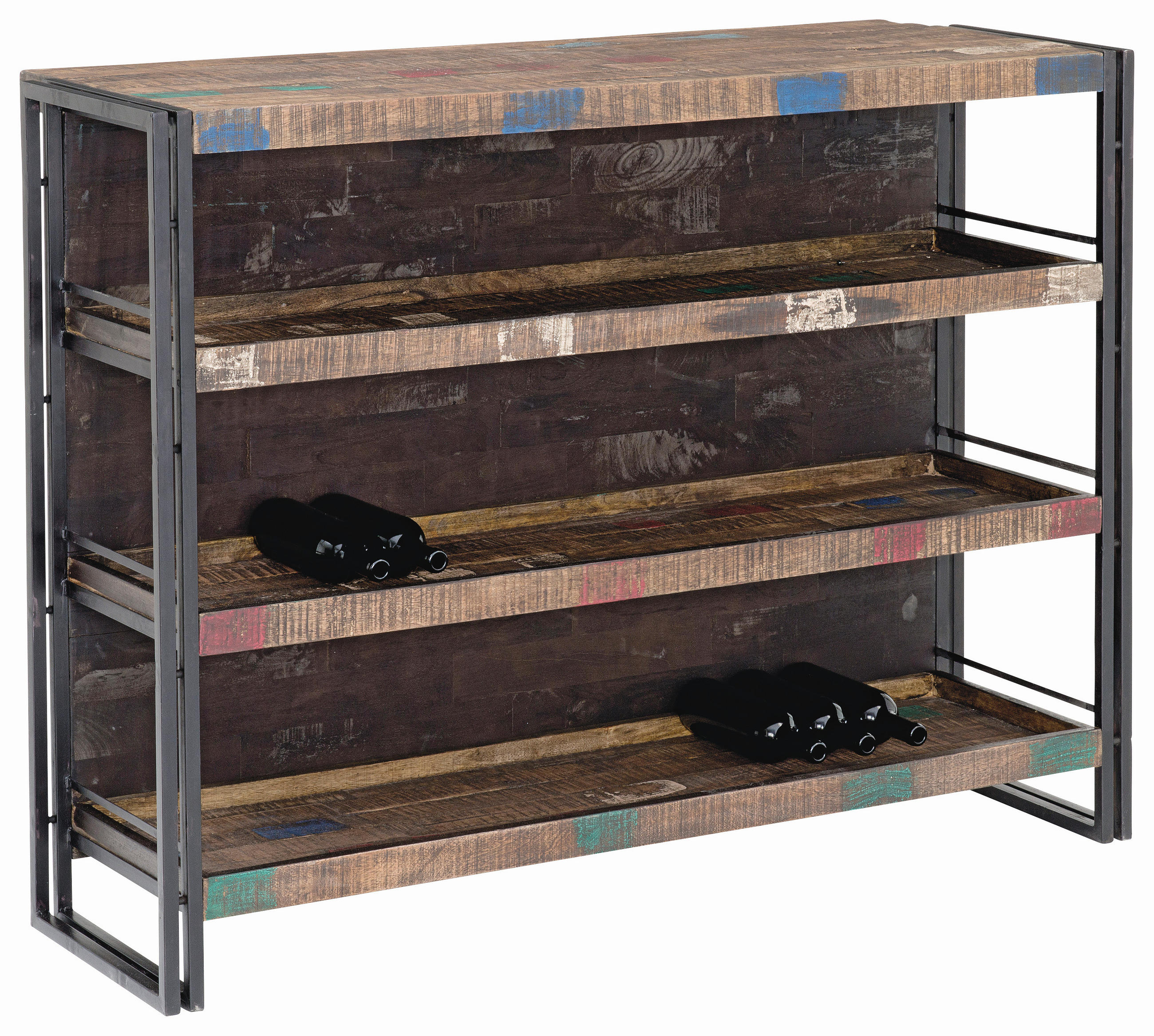 BAR Mangoholz massiv Braun, Schwarz  - Schwarz/Braun, Design, Holz/Metall (140/105/52cm)