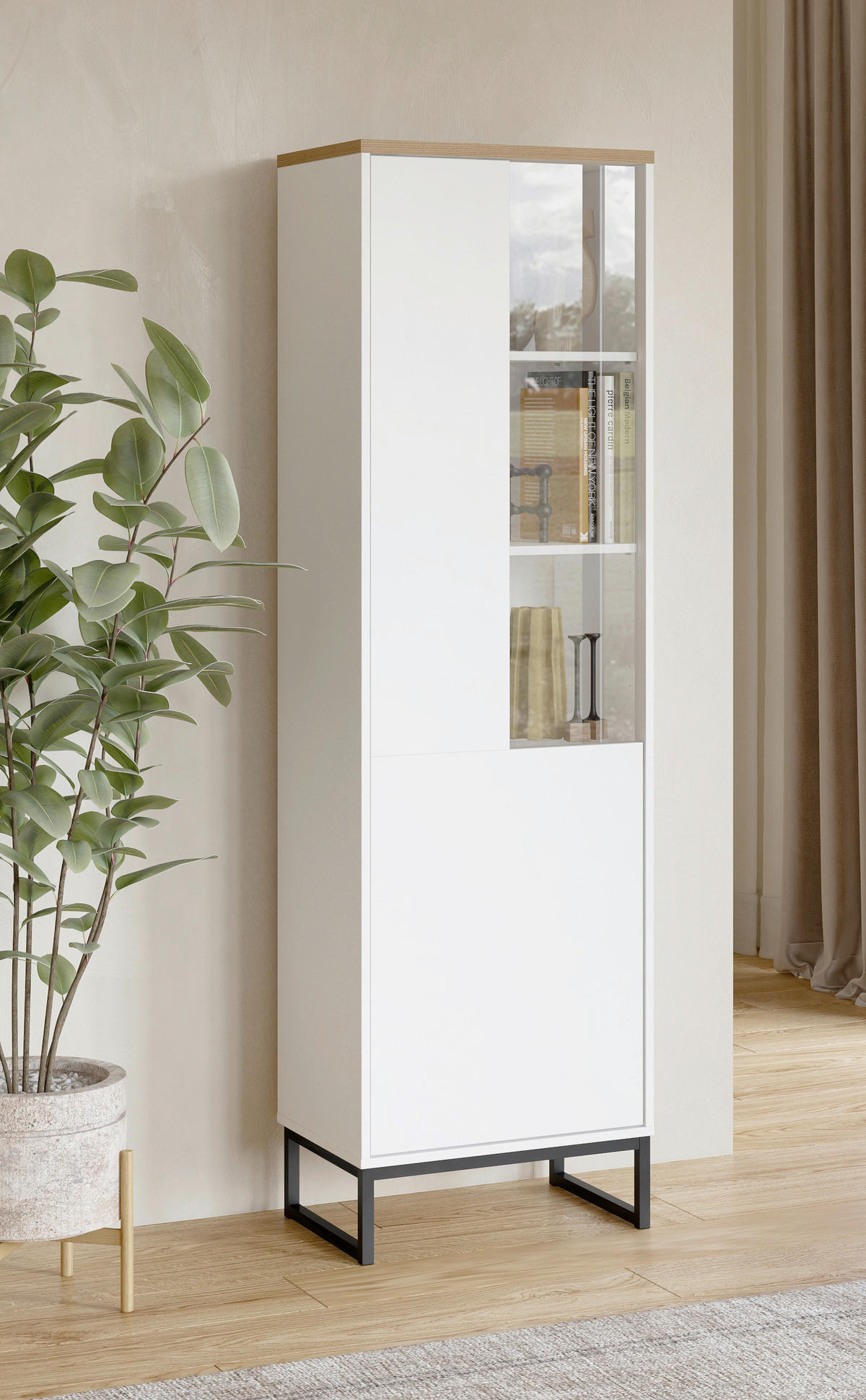 VITRINE Alto in Weiß, Eichefarben  - Eichefarben/Schwarz, Design, Glas/Holzwerkstoff (53,4/180,7/36,5cm) - MID.YOU