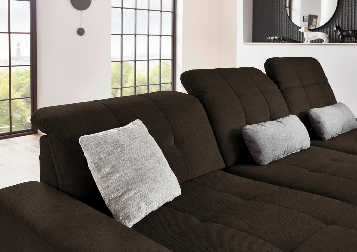 ECKSOFA in Flachgewebe Dunkelbraun  - Dunkelbraun/Schwarz, Design, Textil/Metall (190/309cm) - Beldomo Style