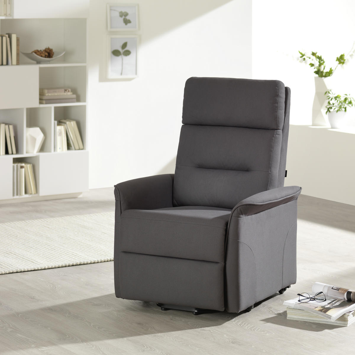 RECLINERFÅTÖLJ i mikrofiber grå  - svart/grå, Klassisk, textil (76/106/82-158cm) - Cantus