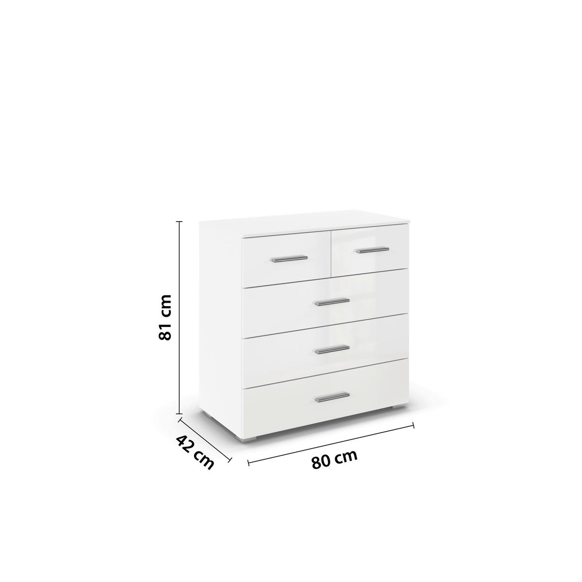 KOMMODE , 80/81/42 cm, 5 Schublade(n)  - Weiß Hochglanz/Alufarben, KONVENTIONELL, Holzwerkstoff/Kunststoff (80/81/42cm) - home24