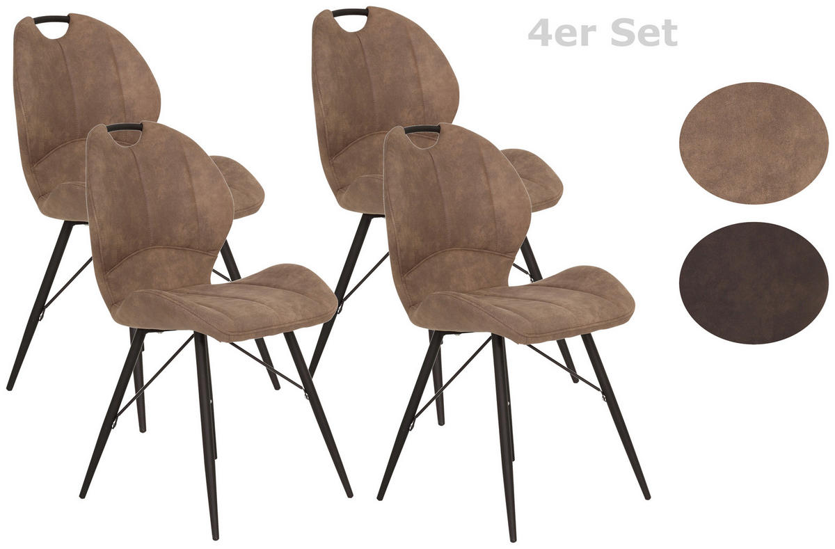 STUHL-SET 2 Stück  in Stahl Mikrofaser Metall, Textil  - Schlammfarben/Schwarz, MODERN, Textil/Metall (50/86/56cm) - MID.YOU