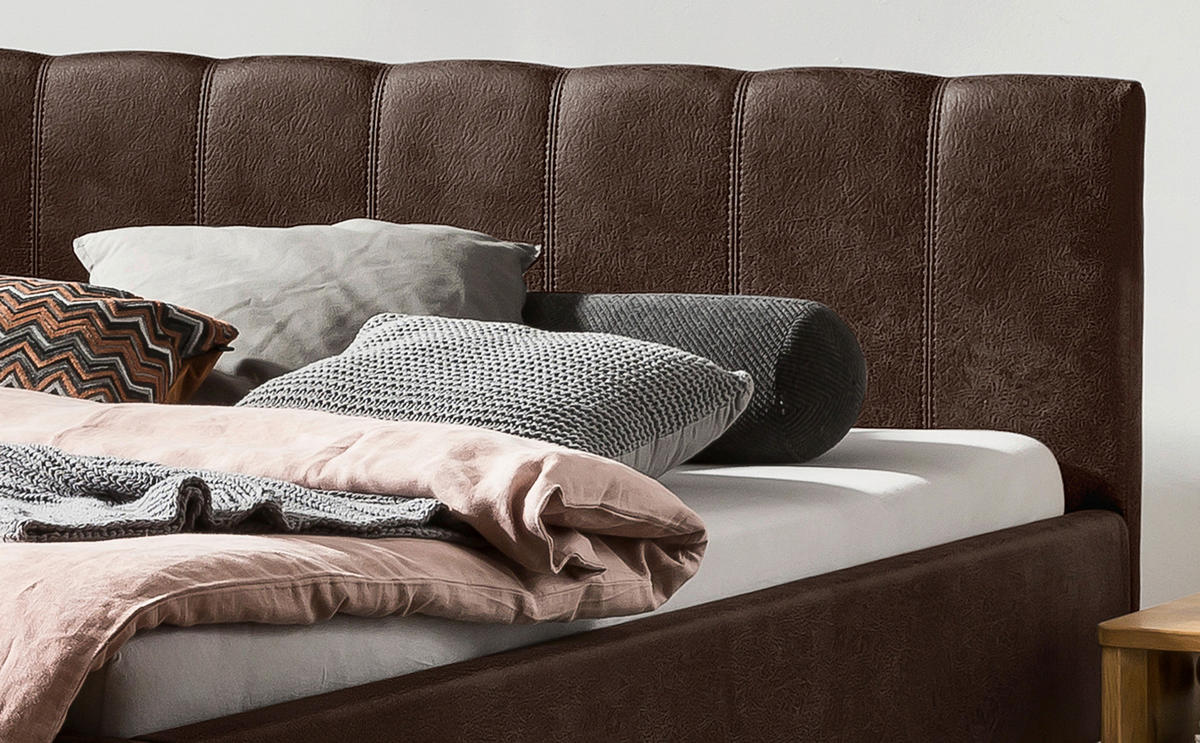 POLSTERBETT gepolstertes Kopfteil Braun 140/200 cm  - Anthrazit/Braun, KONVENTIONELL, Textil/Metall (140/200cm) - Hasena