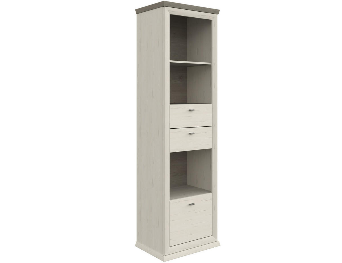 ÁLLÓPOLC 56/209/43 cm szürke, fehér  - nikkelszínű/fehér, Lifestyle, faalapú anyag/fém (56/209/43cm) - Hom`in