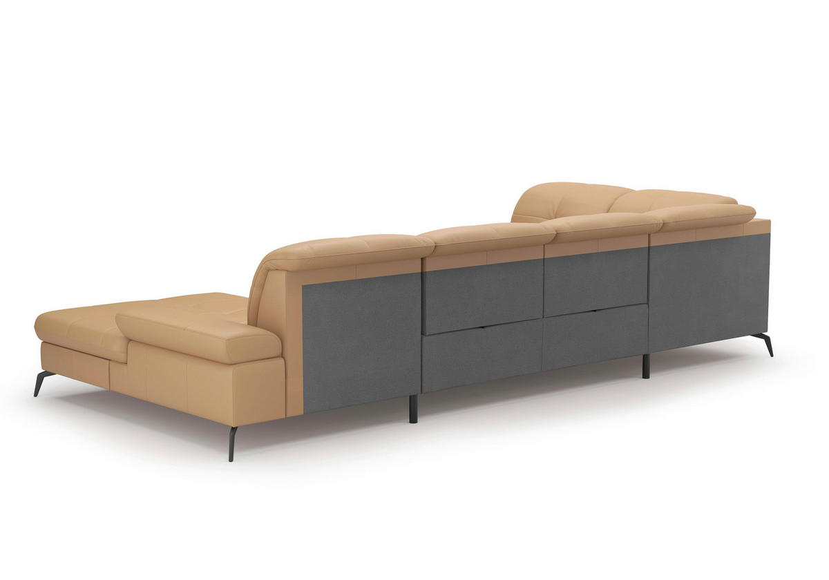 WOHNLANDSCHAFT in Vliesstoff Kombination Echtleder/Stoff Cappuccino  - Schwarz/Cappuccino, Konventionell, Leder/Textil (231/357/185cm) - Sit & More