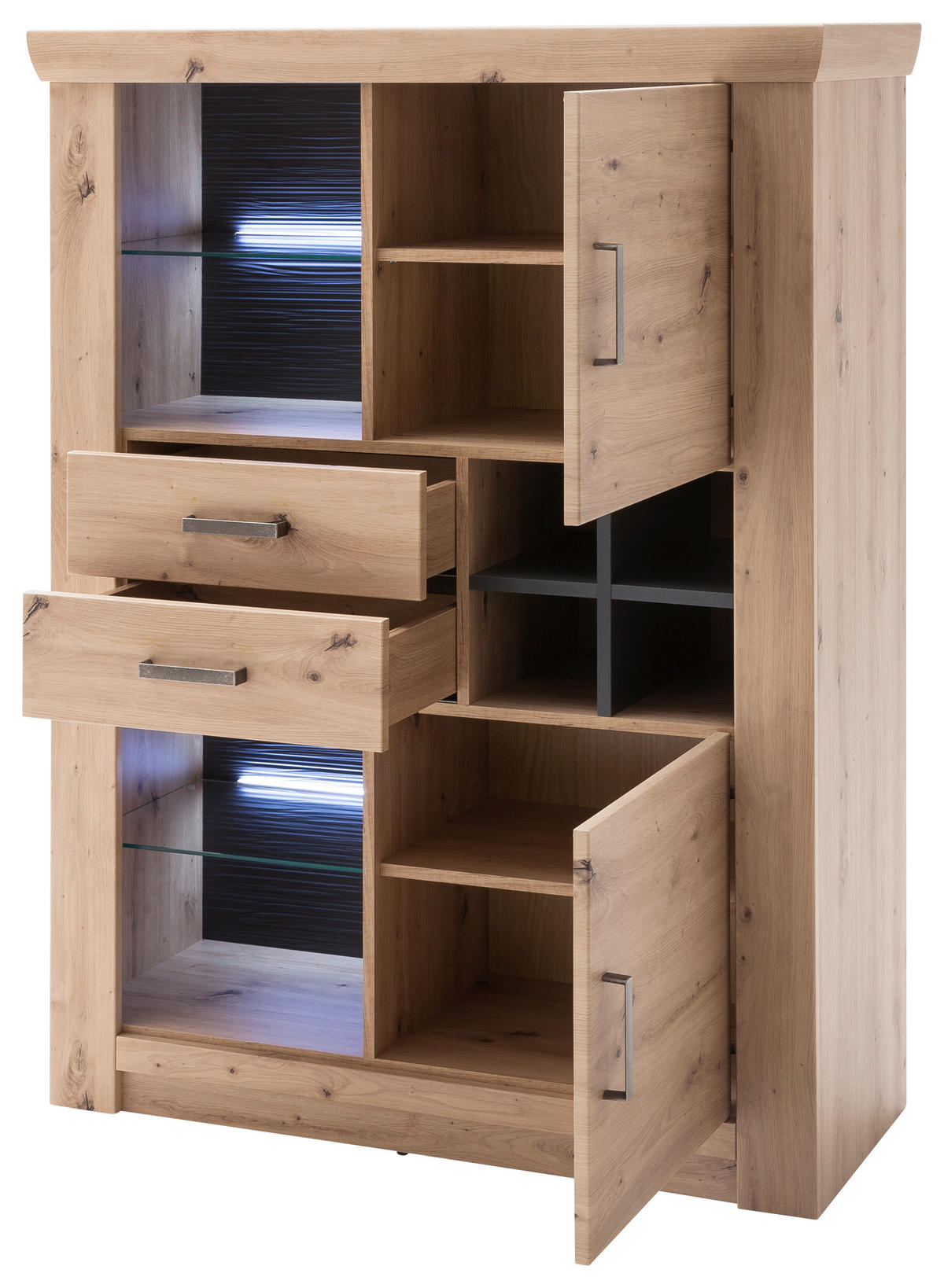 HIGHBOARD Maputo  in 110/146/45 cm  - Eichefarben/Anthrazit, Design, Glas/Holzwerkstoff (110/146/45cm) - Livetastic