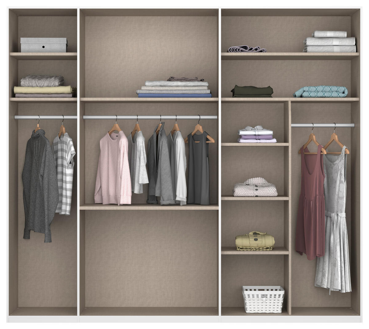 DREHTÜRENSCHRANK 251/223/60 cm,  in Fango, 5-türig  - Chromfarben/Fango, Design, Glas/Holzwerkstoff (251/223/60cm) - home24