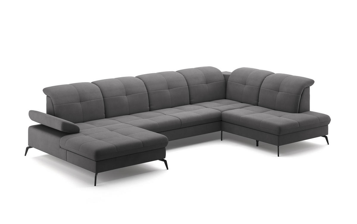 WOHNLANDSCHAFT in Flachgewebe Grau  - Schwarz/Grau, Konventionell, Textil/Metall (185/357/231cm) - Sit & More