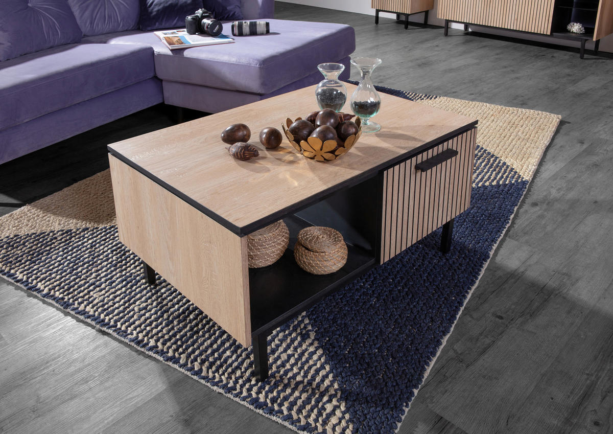 COUCHTISCH 45/65/45 cm rechteckig Schwarz, Eichefarben  - Eichefarben/Schwarz, Trend, Holzwerkstoff/Metall (45/65/45cm) - Carryhome