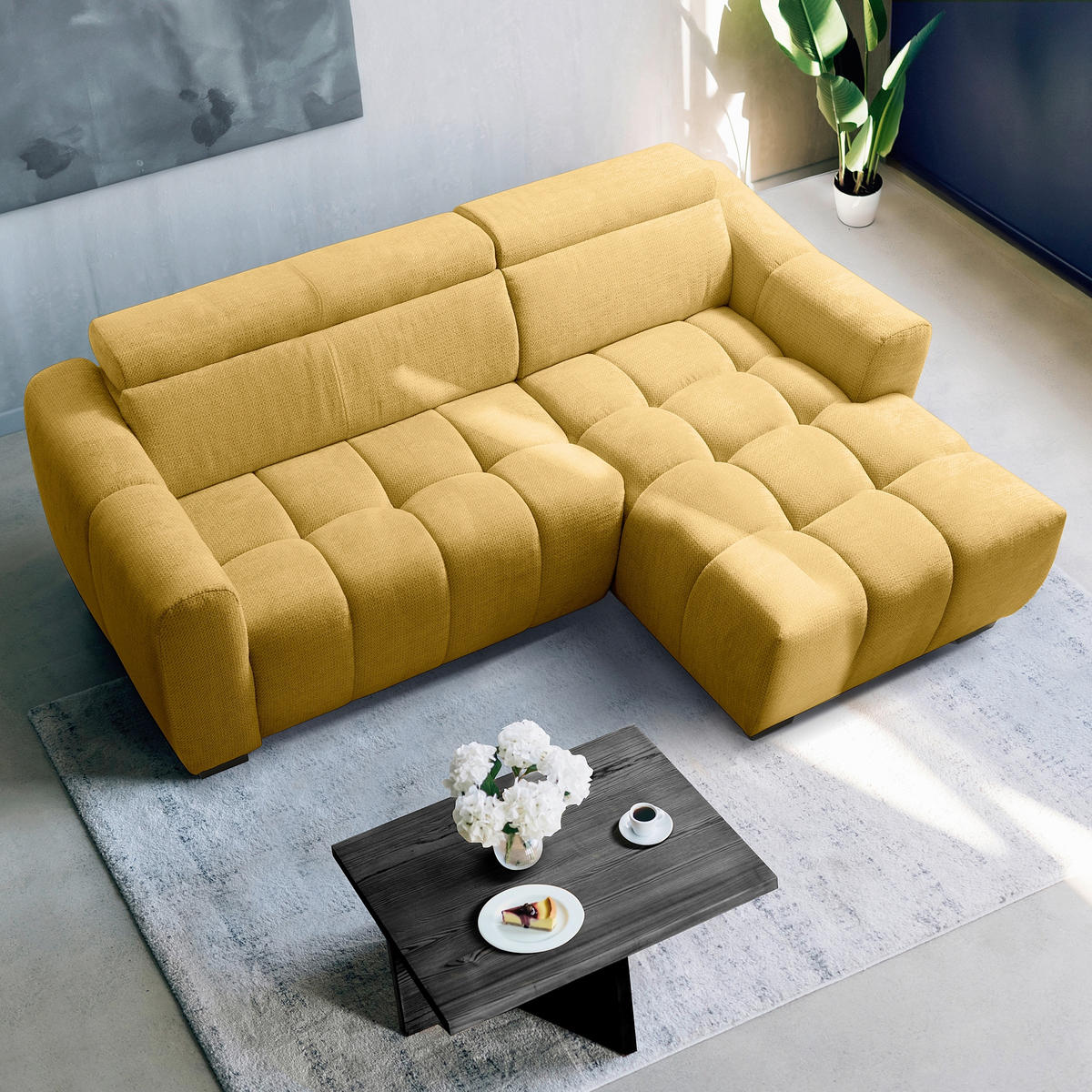ECKSOFA  Webstoff Senfgelb  - Senfgelb/Schwarz, Design, Kunststoff/Textil (274/177cm) - Livetastic