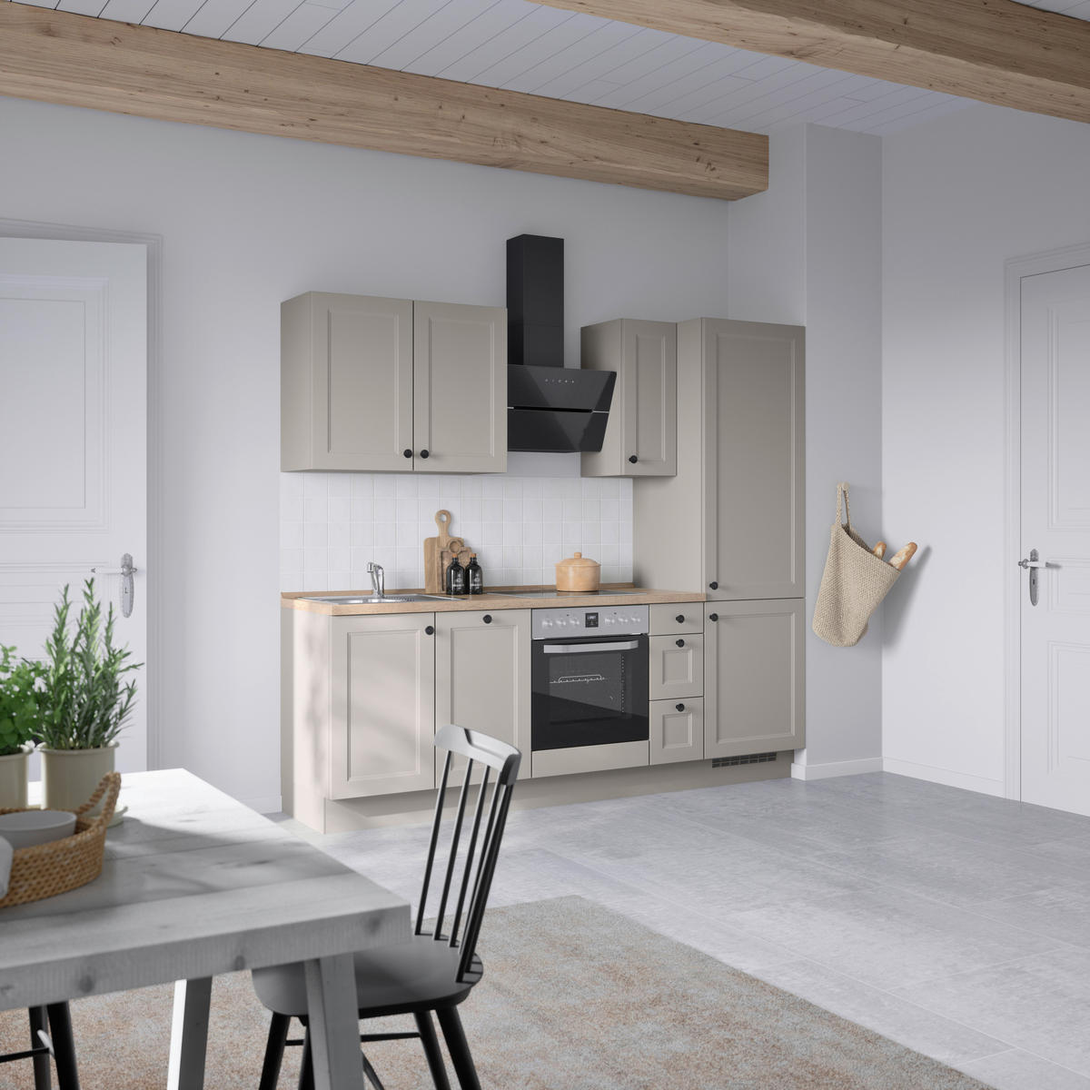 KÜCHENLEERBLOCK 240 cm   in Grau, Eiche dunkel  - Eiche dunkel/Schwarz, MODERN, Holzwerkstoff/Metall (240cm) - Nobilia