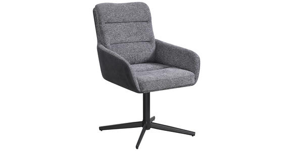 ARMLEHNSTUHL  Sitzfläche 360° drehbar Webstoff, Mikrofaser  Grau, Schwarz  - Schwarz/Grau, Design, Textil/Metall (61/89/66cm) - Carryhome