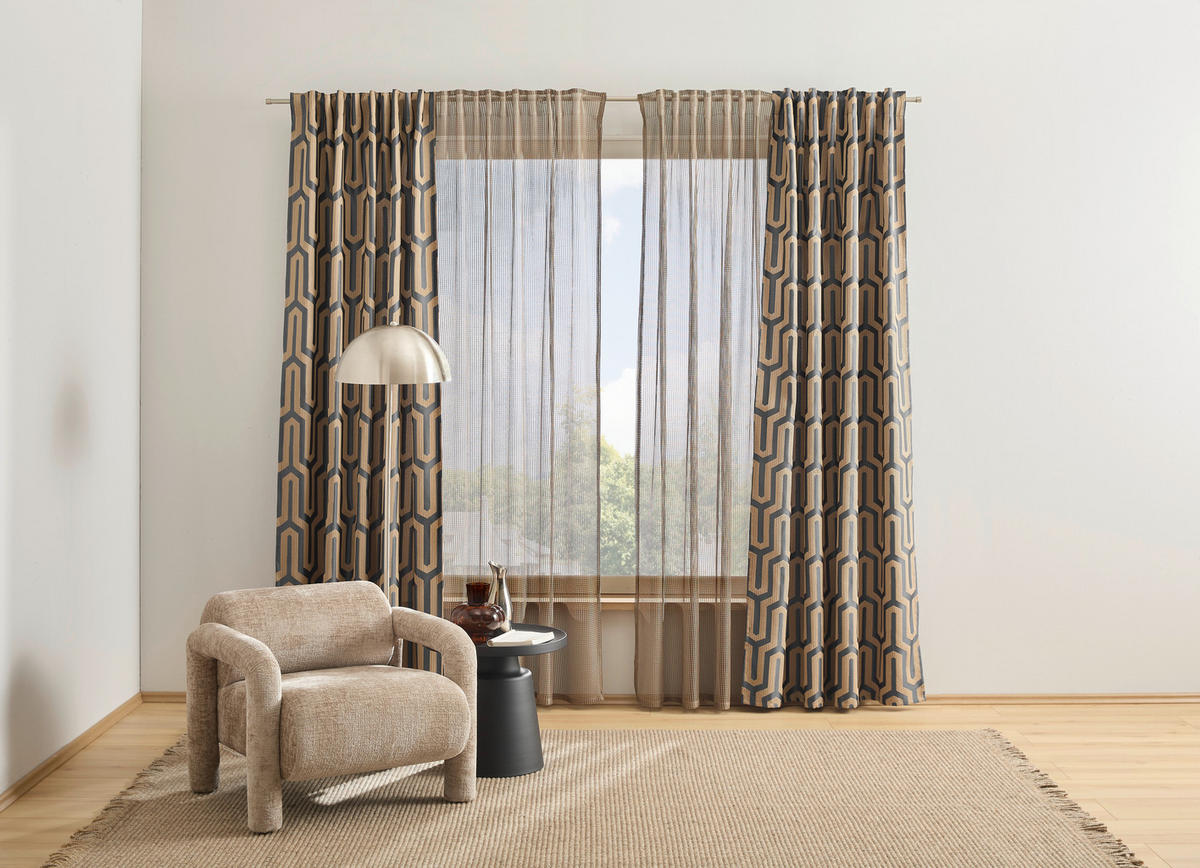 FERTIGVORHANG  blickdicht  140/245 cm   - Goldfarben/Petrol, Design, Textil (140/245cm) - Dieter Knoll