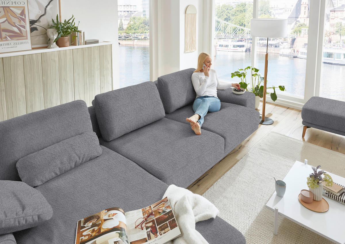 ECKSOFA Flachgewebe Grau  - Wildeiche/Grau, Design, Holz/Textil (193/334cm) - Niels Andersson