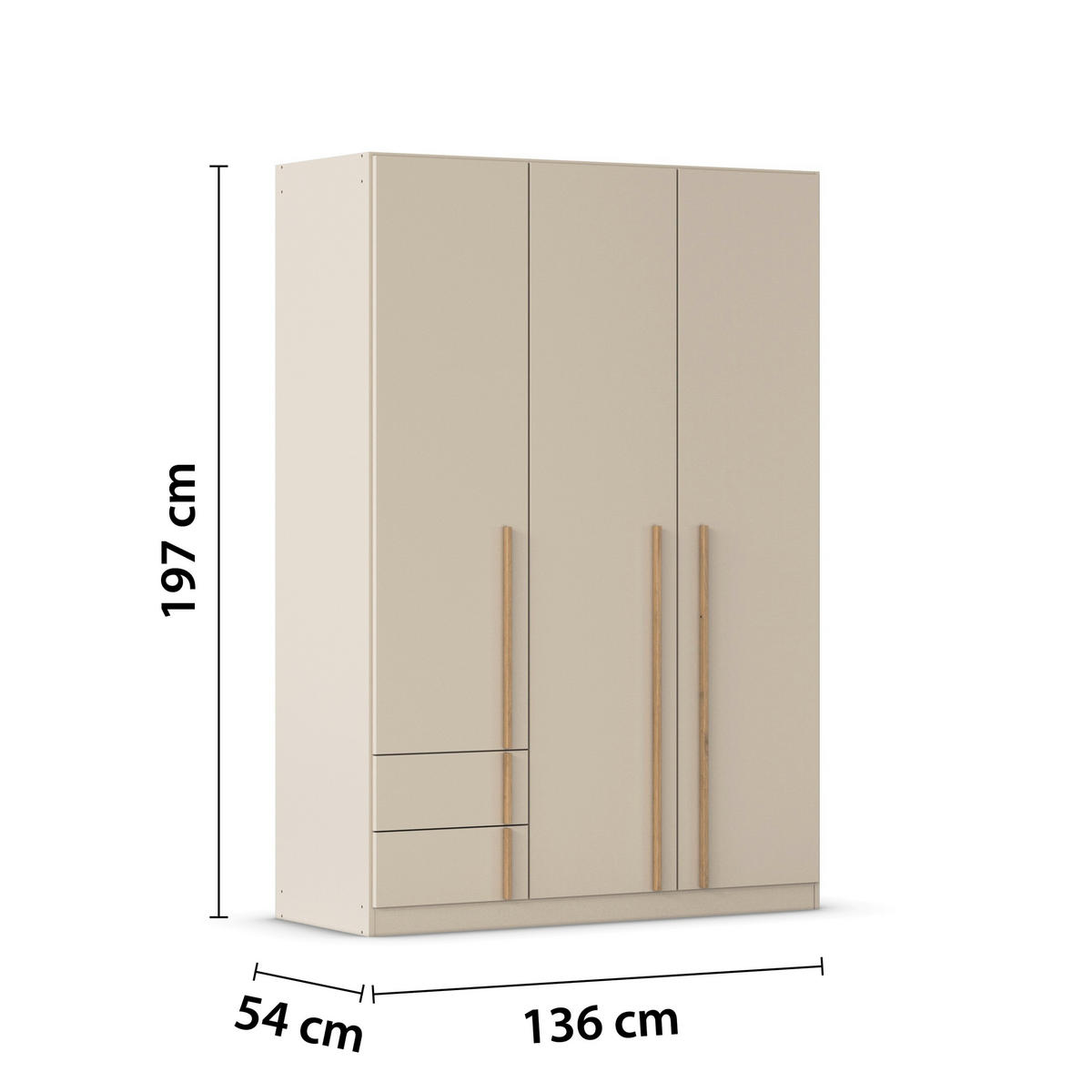 DREHTÜRENSCHRANK 3-türig Champagner, Eiche Artisan  - Champagner/Eiche Artisan, Design, Holz/Holzwerkstoff (136/197/54cm) - Stylife