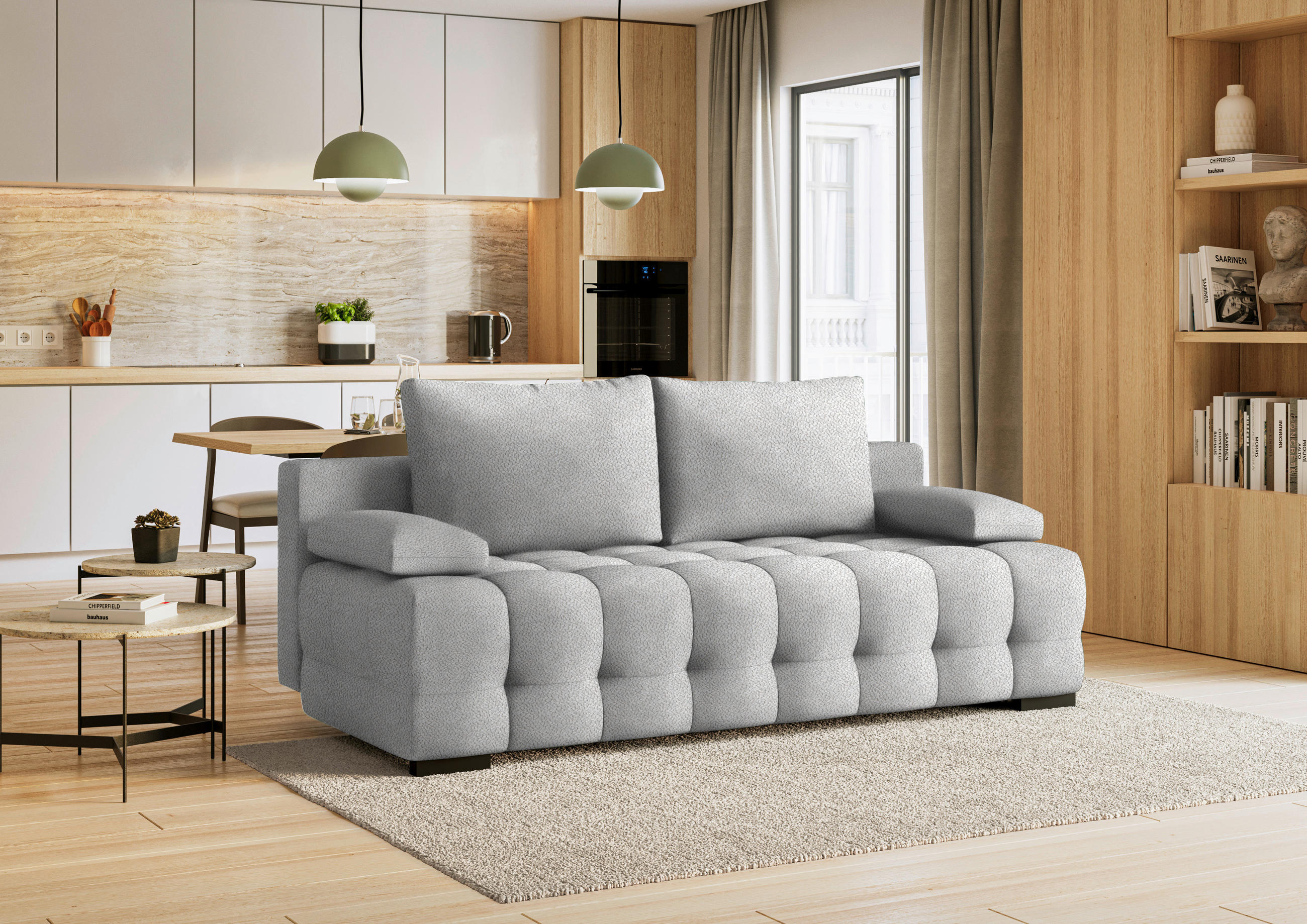 SCHLAFSOFA in Chenille, Plüsch Grau  - Schwarz/Grau, KONVENTIONELL, Kunststoff/Textil (209/96/100cm) - Stylife