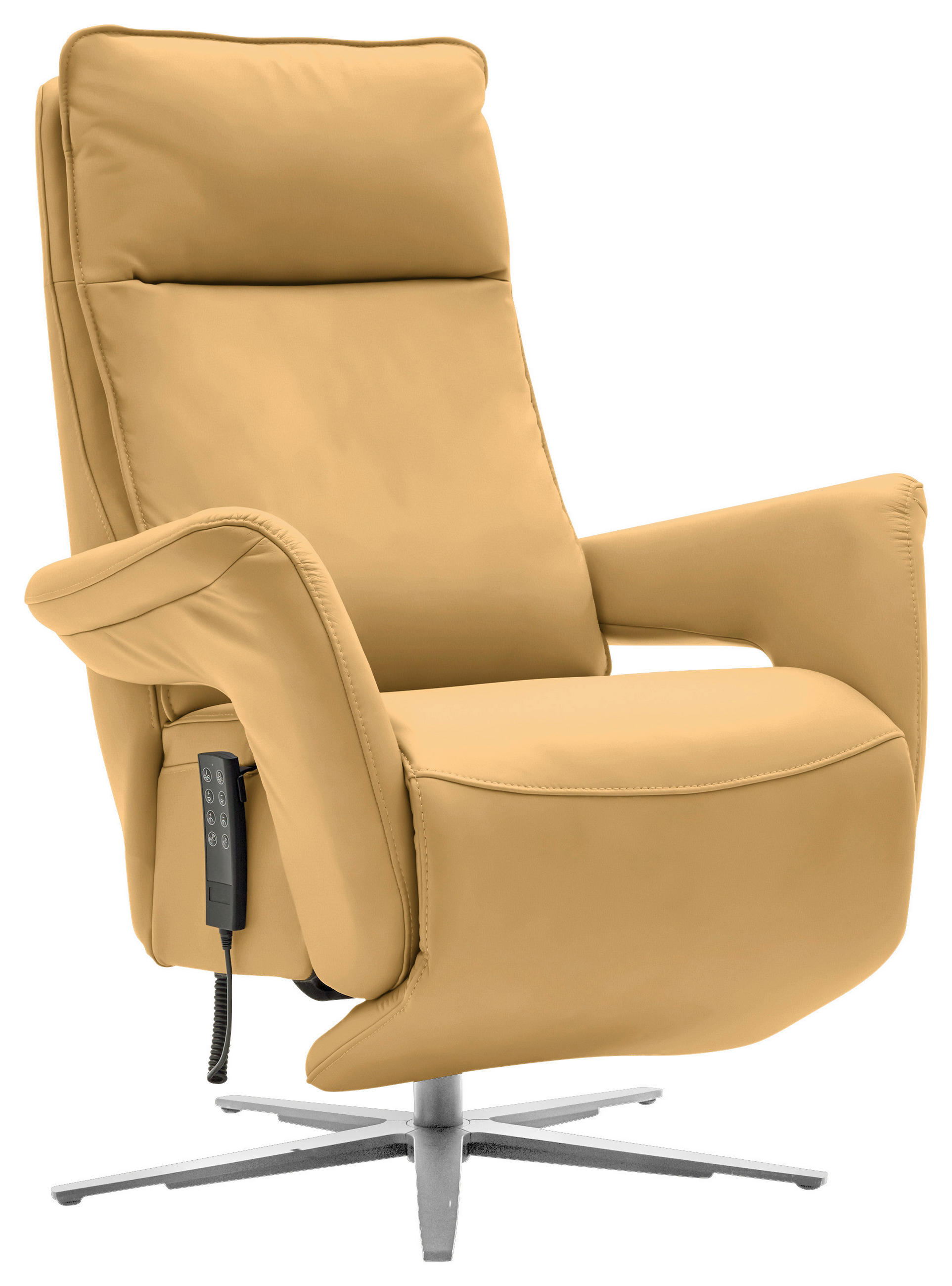 RELAXSESSEL in Leder Gelb  - Edelstahlfarben/Gelb, Design, Leder/Metall (79-83/116/87-176cm) - Valdera