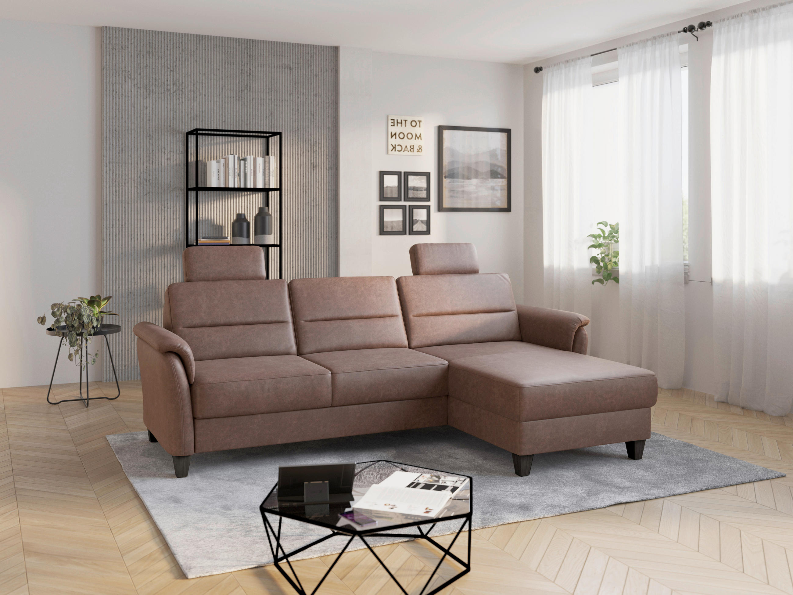 ECKSOFA in Mikrofaser Haselnussfarben  244/163 cm  - Wengefarben/Haselnussfarben, KONVENTIONELL, Holz/Textil (244/163cm) - Sit & More
