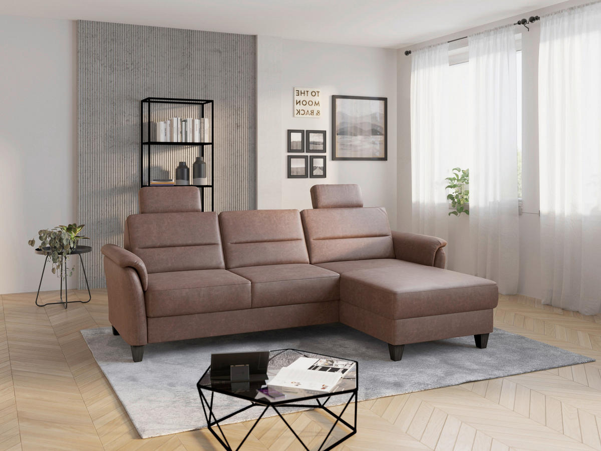 ECKSOFA in Mikrofaser Haselnussfarben  244/163 cm  - Wengefarben/Haselnussfarben, KONVENTIONELL, Holz/Textil (244/163cm) - Sit & More