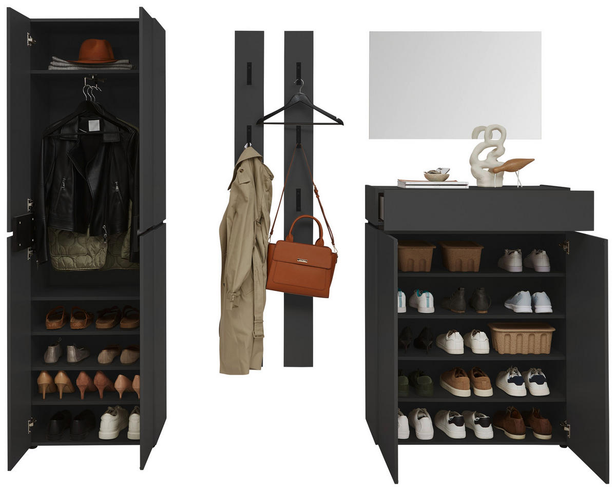 GARDEROBE 5-teilig  in 300/199/40 cm  - Graphitfarben, Design, Holzwerkstoff (300/199/40cm) - Voleo