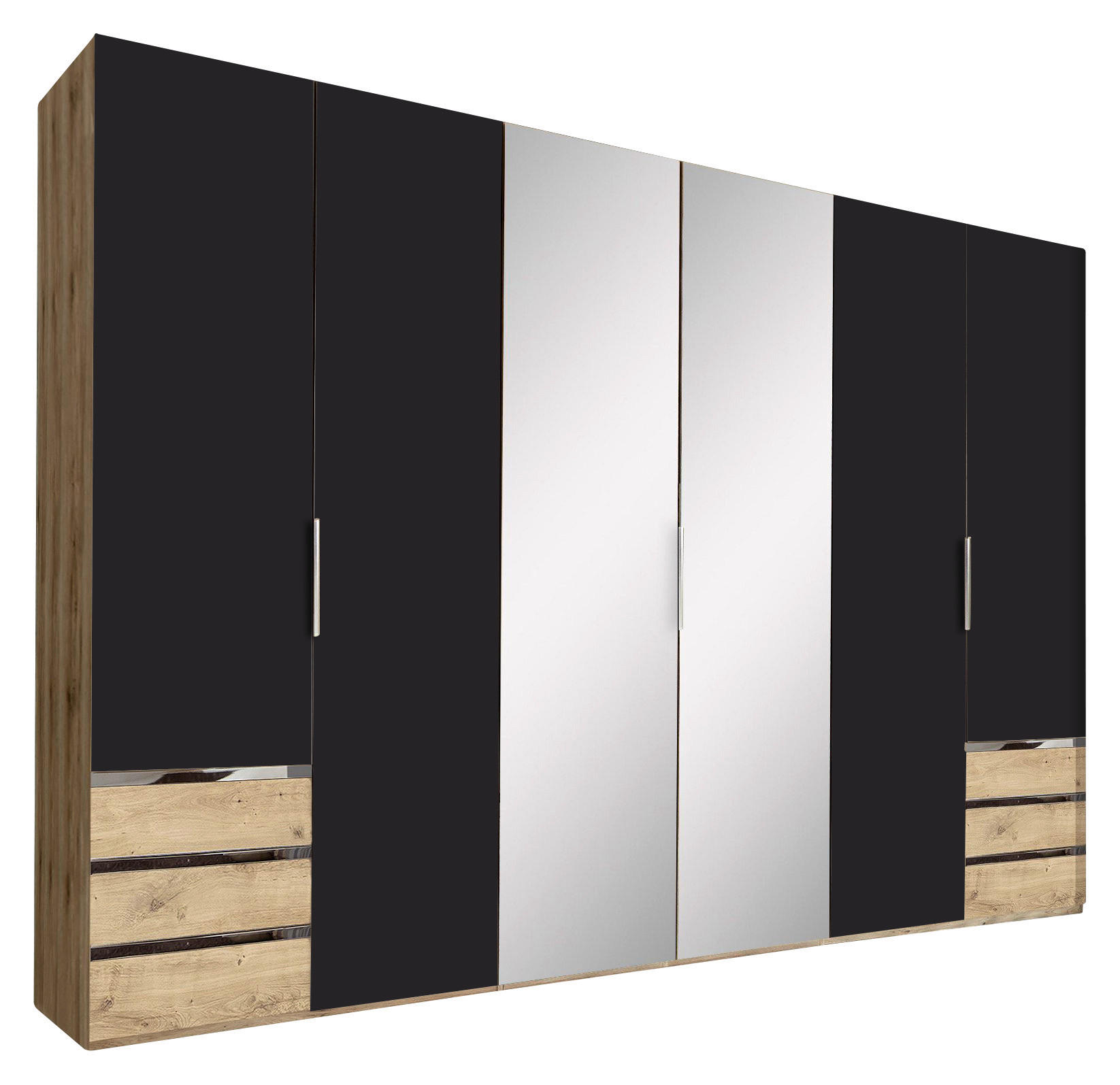 DREHTÜRENSCHRANK 300/216/58 cm 6-türig Graphitfarben, Eichefarben  - Chromfarben/Eichefarben, MODERN, Glas/Holzwerkstoff (300/216/58cm) - MID.YOU