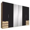 DREHTÜRENSCHRANK 300/216/58 cm 6-türig Eichefarben, Graphitfarben  - Chromfarben/Eichefarben, MODERN, Glas/Holzwerkstoff (300/216/58cm) - MID.YOU