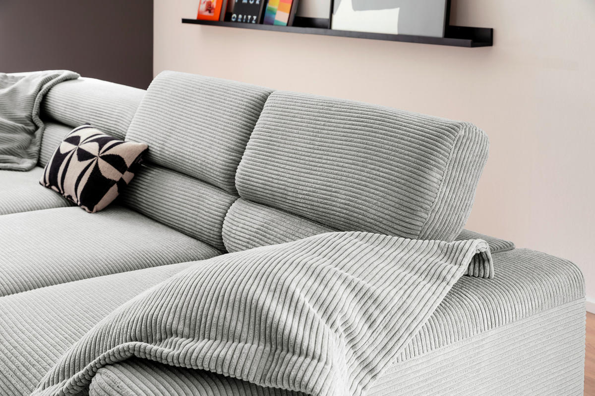 SEDEŽNA GARNITURA, rebrasti žamet siva  - črna/siva, Moderno, kovina/tekstil (276/221cm) - Pure Home Lifestyle