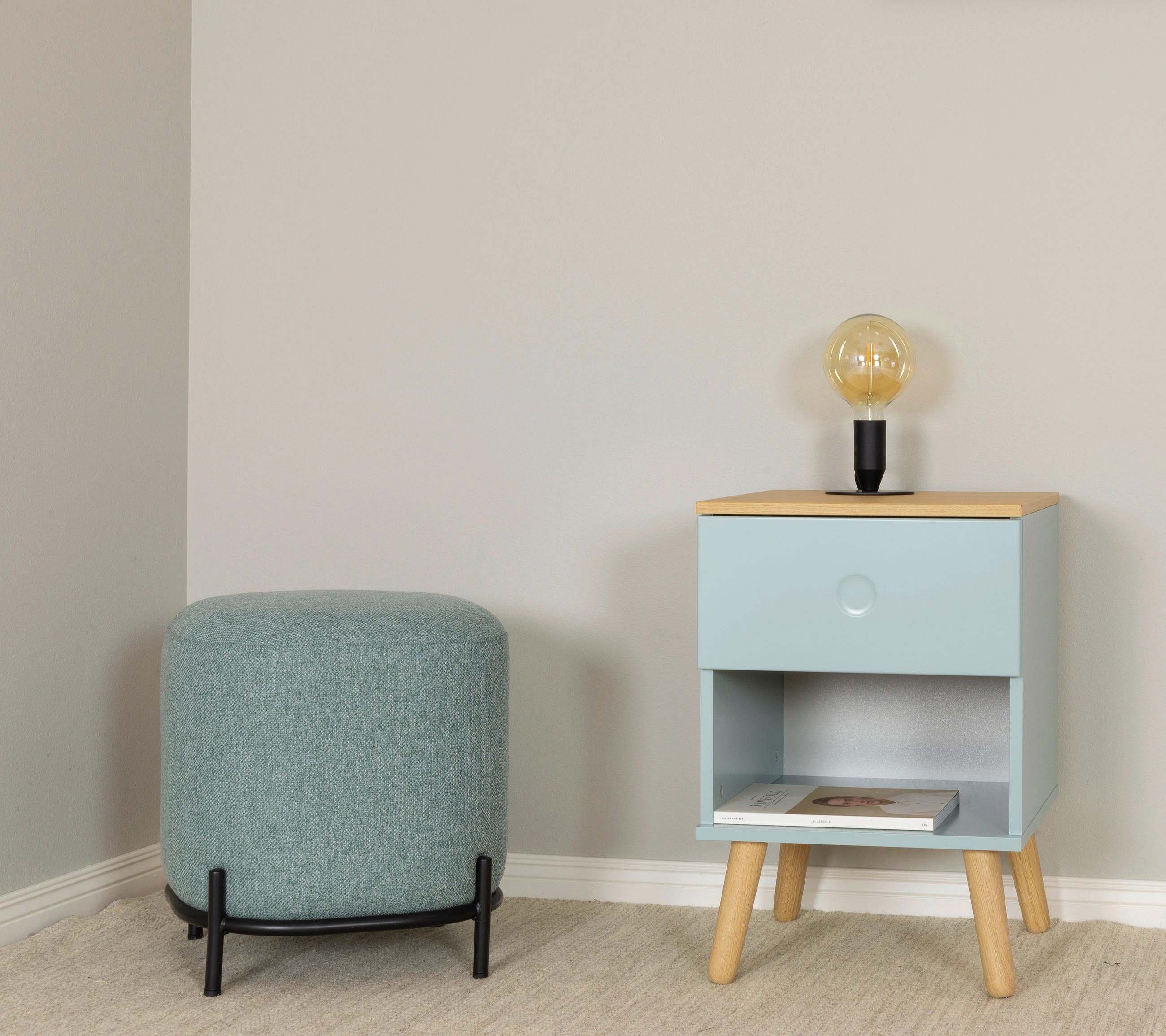 NACHTTISCH 40/60/43 cm furniert - Eichefarben/Mintgrün, Design, Holz/Holzwerkstoff (40/60/43cm)