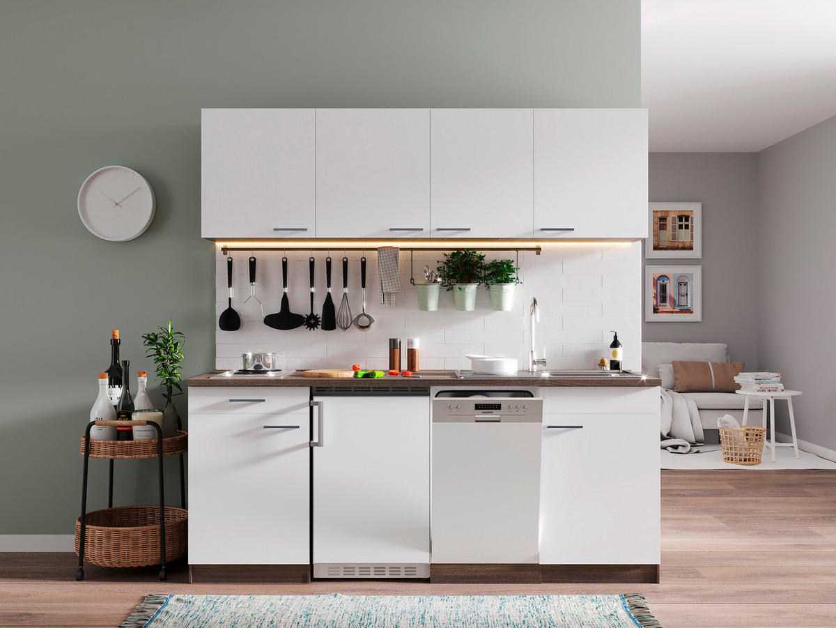 KÜCHENBLOCK 195 cm   in Weiss, Eichefarben  - Weiss/Eichefarben, Basics, Holzwerkstoff (195cm) - Respekta