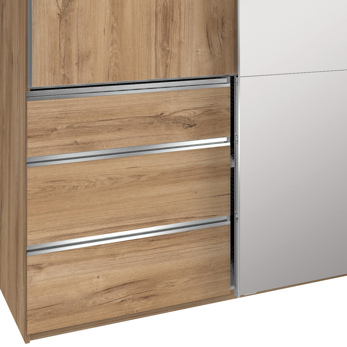 SCHWEBETÜRENSCHRANK  in Eichefarben  - Chromfarben/Eichefarben, MODERN, Glas/Holzwerkstoff (300/216/65cm) - Livetastic